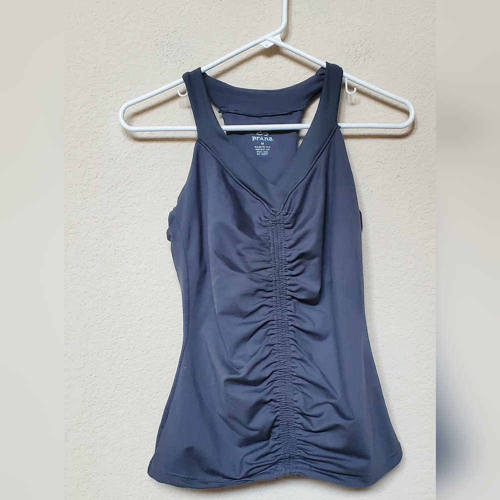 Prana Gray Ruched Athletic Razorback Top. Size Medium